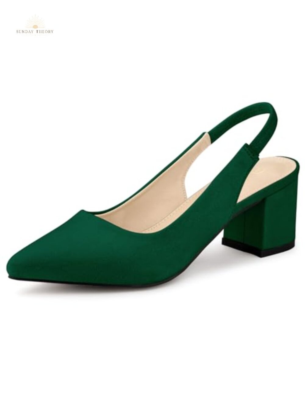 Pointed Toe Block Heel Slingback Pumps Faux Suede Office Party Heels
